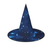 Evengigy Blue Shining Stars Pattern Print Halloween Hat fun Witch Hat foldable headwear Cosplay Decor personalized 1 piece