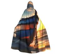 Evengigy Boat Beach Sunrise Time Nautical print Adults Halloween Hooded Cloak, large Hooded Cape Cosplay Cloak Uniform Women Men