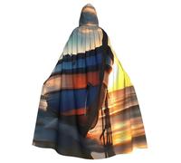 Evengigy Boat Beach Sunrise Time Nautical print Women Men Adults Halloween Hooded Cloak, Hooded Cape Cosplay Cloak Robe Uniform