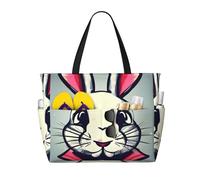 Evengigy Bunny Rabbit print Waterproof Beach Tote Pool Bags for Women Large Gym Tote Carry On Bag for Travel
