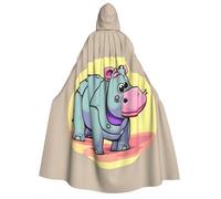 Evengigy Cartoon Hippo print Adults Halloween Hooded Cloak, large Hooded Cape Cosplay Cloak Uniform Women Men
