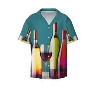 Evengigy Cocktail Glasses and Wine Bottless Print Men's Hawaiian Shirt Short Sleeve Casual Shirts Funny Summer Tropical Beach Shirt