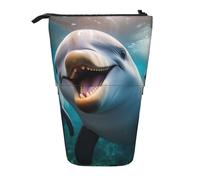 Evengigy Cute Dolphin Print Cute Pencil Case with Zip Adjustable Stand Pencil Holder Funny Makeup Bag