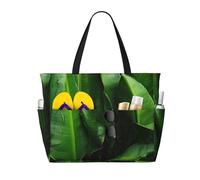 Evengigy Fresh banana leaves print Waterproof Beach Tote Pool Bags for Women Large Gym Tote Carry On Bag for Travel
