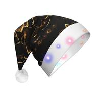 Evengigy Gold Lotus Flowers print LED Christmas hat for Adult,Xmas Hat,Funny Santa Hat for Adults Unisex, Party