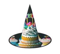 Evengigy Happy Birthday Cakes Print Halloween Hat fun Witch Hat foldable headwear Cosplay Decor personalized 1 piece