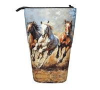 Evengigy Horses Running Art Print Cute Pencil Case with Zip Adjustable Stand Pencil Holder Funny Makeup Bag