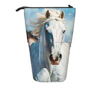 Evengigy Horses Running Art Print Cute Pencil Case with Zip Adjustable Stand Pencil Holder Funny Makeup Bag