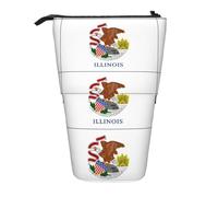 Evengigy Illinois State Flag Print Cute Pencil Case with Zip Adjustable Stand Pencil Holder Funny Makeup Bag