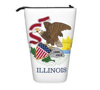 Evengigy Illinois State Flag Print Cute Pencil Case with Zip Adjustable Stand Pencil Holder Funny Makeup Bag