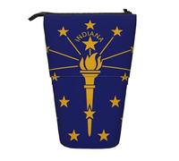 Evengigy Indiana State Flag Print Cute Pencil Case with Zip Adjustable Stand Pencil Holder Funny Makeup Bag