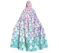 Evengigy Mermaid Pastel Pink Purple Aqua Tea print Adults Halloween Hooded Cloak, large Hooded Cape Cosplay Cloak Uniform Women Men