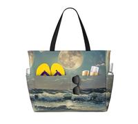 Evengigy Moon and Sea print Waterproof Beach Tote Pool Bags for Women Large Gym Tote Carry On Bag for Travel