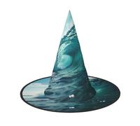 Evengigy Ocean Green Wave Surf Print Halloween Hat fun Witch Hat foldable headwear Cosplay Decor personalized 1 piece