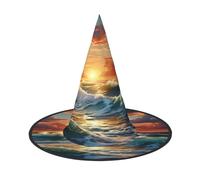 Evengigy Ocean Sunset Scenery Print Halloween Hat fun Witch Hat foldable headwear Cosplay Decor personalized 2 pieces