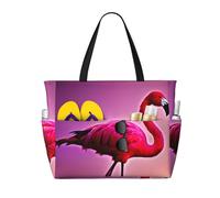 Evengigy Pink Flamingo pattern print Waterproof Beach Tote Pool Bags for Women Large Gym Tote Carry On Bag for Travel