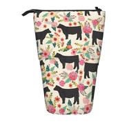 Evengigy Pink Flower Show Steer Cows Cattle Print Cute Pencil Case with Zip Adjustable Stand Pencil Holder Funny Makeup Bag