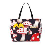 Evengigy Red White and Mushroom print Waterproof Beach Tote Pool Bags for Women Large Gym Tote Carry On Bag for Travel