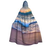 Evengigy Serene Seaside Sunset print Adults Halloween Hooded Cloak, large Hooded Cape Cosplay Cloak Uniform Women Men