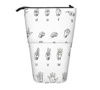 Evengigy Sign Language Alphabet. Print Cute Pencil Case with Zip Adjustable Stand Pencil Holder Funny Makeup Bag