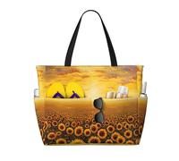 Evengigy Sunflower Field Sunset Sea of Flowers print Waterproof Beach Tote Pool Bags for Women Large Gym Tote Carry On Bag for Travel
