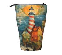 Evengigy The Seaside Lighthouse Print Cute Pencil Case with Zip Adjustable Stand Pencil Holder Funny Makeup Bag