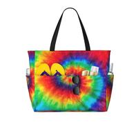 Evengigy tie dye rainbow print Waterproof Beach Tote Pool Bags for Women Large Gym Tote Carry On Bag for Travel