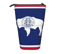 Evengigy Wyoming State Flag Print Cute Pencil Case with Zip Adjustable Stand Pencil Holder Funny Makeup Bag