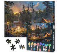 Evening at the Lake Camp - 1000 Piece Puzzle for Adults - Cozy Lake Cabin Life Unique Cut Pieces - Jigsaw Puzzles Stress Relief & Family Game Night Gift for Family Friends 27.5" x 19.6"/70 * 50cm