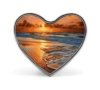 Evening Beach Sea Water Heart Shape Lapel Pin Personalized Pinback Button Badges Retro Punk Button Pin Kawaii Heart Badges for Men Women Clothes Bags Hats & Gift