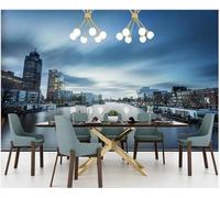 Evening Beautiful City River Architecture 3D Wallpaper Silky Texture Home Study Office Grey Dining Room Sofa Bedroom Living Room TV Backdrop-350cm×256cm