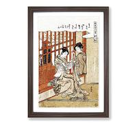 Evening Bell Under The Watch-Tower by Koryusai Isoda Framed Print | A2 Walnut Framed Wall Art | Ready to Hang | Modern Cityscape Picture | Living Room Bedroom Lounge Office