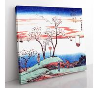 Evening Cherry Blossoms at Gotenyama by Utagawa Hiroshige Asian Japanese Canvas Wall Art Print Ready to Hang, Framed Picture for Living Room Bedroom Home Office Décor, 35x35 cm (14x14 Inch)