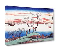 Evening Cherry Blossoms At Gotenyama By Utagawa Hiroshige Asian Japanese Canvas Wall Art Print Ready to Hang, Framed Picture for Living Room Bedroom Home Office Décor, 30x20 Inch (76x50 cm)