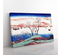 Evening Cherry Blossoms At Gotenyama By Utagawa Hiroshige Asian Japanese Canvas Wall Art Print Ready to Hang, Framed Picture for Living Room Bedroom Home Office Décor, 50x35 cm (20x14 Inch)