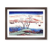 Evening Cherry Blossoms At Gotenyama By Utagawa Hiroshige Asian Japanese Framed Print | A2 Walnut Framed Wall Art | Ready to Hang | Asian Floral Picture | Living Room Bedroom Lounge Office