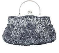 Evening Clutch for Women Kiss Lock Satin Purse Floral Handbag Wedding Purse Shoulder Clutch Party with Chain(Grey)