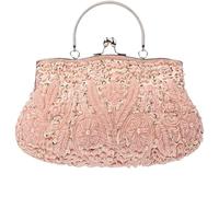Evening Clutch for Women Kiss Lock Satin Purse Floral Handbag Wedding Purse Shoulder Clutch Party with Chain(Pink)