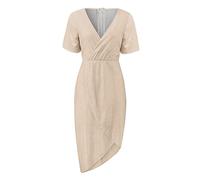 Evening Dress for Women UK Size 16 Sparkly Sequin Side Slit Evening Dress Wedding Guest Dress New Ruched V Neck Elegant Party Dress Short Sleeve Long Dresses Club Ladies Glitter Prom Dress Rose Gold