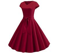 Evening Dress with Sleeves Cap Sleeve Midi Party Dresses Pleated Swing Vintage Petite Prom Dress V Neck Cocktail A Line Audrey Hepburn Rockabilly Occasion Dresses Plain Color 1960S Style Dress
