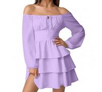 Evening Dress Women's Chiffon Dress A-Line Midi Skirt Carnival Costume Rapunzel Outfit Solid Dresses Square Neck Chiffon Dress Festival Long Sleeve Fancy Dress Costume, O purple, S