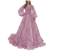 Evening Dress Women's Long Large Sizes Glitter Dress V Cut Floor Length Cocktail Dresses Elegant Long Sleeve Sequin Dresses Halloween Costume Casual Dress, pink, S