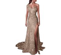 Evening Dresses for Women UK Clearance One Shoulder Wedding Bridesmaid Maxi Dress High Split Sexy Party Bandeau Dress Sleeveless Cocktail Clubwear Floor Length Bandage Prom Ball Gowns Ladies