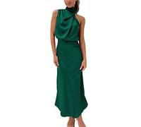 Evening Dresses for Women UK Elegant Halter Slim Fit Swing Dress New Ruched Sleeveless Cocktails Dress Satin Prom Dress Ladies A-Line Dress Party Evening Maxi Dress Elegant Business Dresses