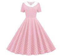 Evening Dresses for Women UK Polka Dot Dress Vintage Floral Swing Skater Party Evening Dress 1950s Audrey Hepburn Retro Dresses Going Out Wedding Guest Light Pink