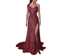 Evening Dresses for Women UK Sale Clearance One Shoulder Wedding Bridesmaid Maxi Dress High Split Sexy Party Bandeau Dress Sleeveless Cocktail Clubwear Floor Length Bandage Prom Ball Gowns Ladies