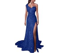 Evening Dresses for Women UK Sale Clearance One Shoulder Wedding Bridesmaid Maxi Dress High Split Sexy Party Bandeau Dress Sleeveless Cocktail Clubwear Floor Length Bandage Prom Ball Gowns Ladies