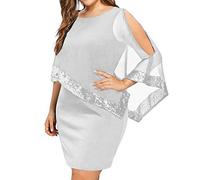 Evening Dresses for Women UK Sale Clearance Plus Size Sequin Chiffon Dresses Formal Wedding Guest Cocktail Party Dress Bodycon Warp Dress Elegant Sexy Cold Shoulder Prom Dress Gray