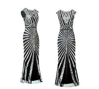 Evening Dresses for Women UK Vintage Dress 1920S Sequin Beaded Tassels Party Night Sleeveless Long Maxi Dress Gown Dresses Women Sexy Club Night Out Dresses Bodycon Maxi Dress Prom Dresses Silver