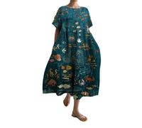 Evening Dresses for Women UK Womens Plus Size Oversized Baggy Boho Floral Cotton Maxi Dresses Flowy Summer Casual Loose Long Dress 2024 Bodycon Dress (Green, XXXXXL)